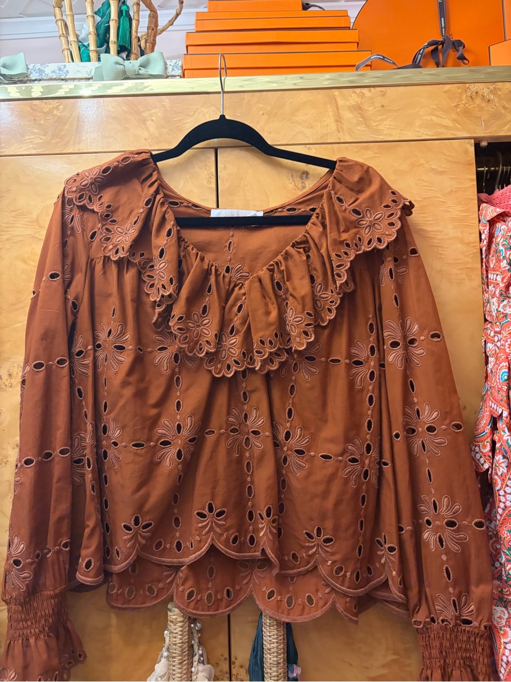 See by Chloé Rust Brown Eyelet Ruffle Collar Blouse - Picture 2 of 3